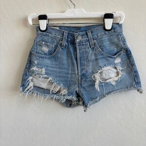Levi's Premium 501 High Rise Distressed Denim Shorts Light Wash , 24,Button Fly